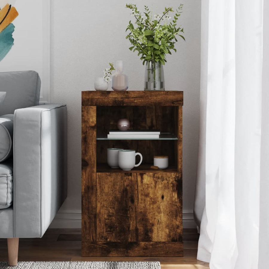 Bijzetkast Met Led Bewerkt Hout Kleurig 1 Gerookt eiken