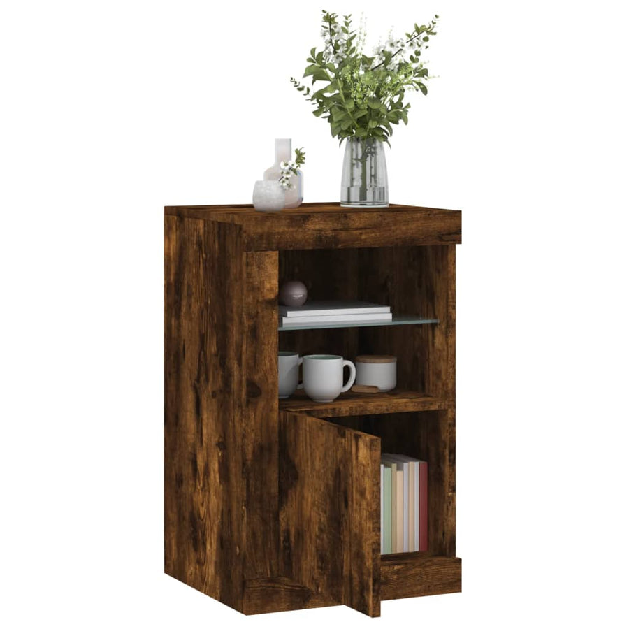 Bijzetkast Met Led Bewerkt Hout Kleurig 1 Gerookt eiken