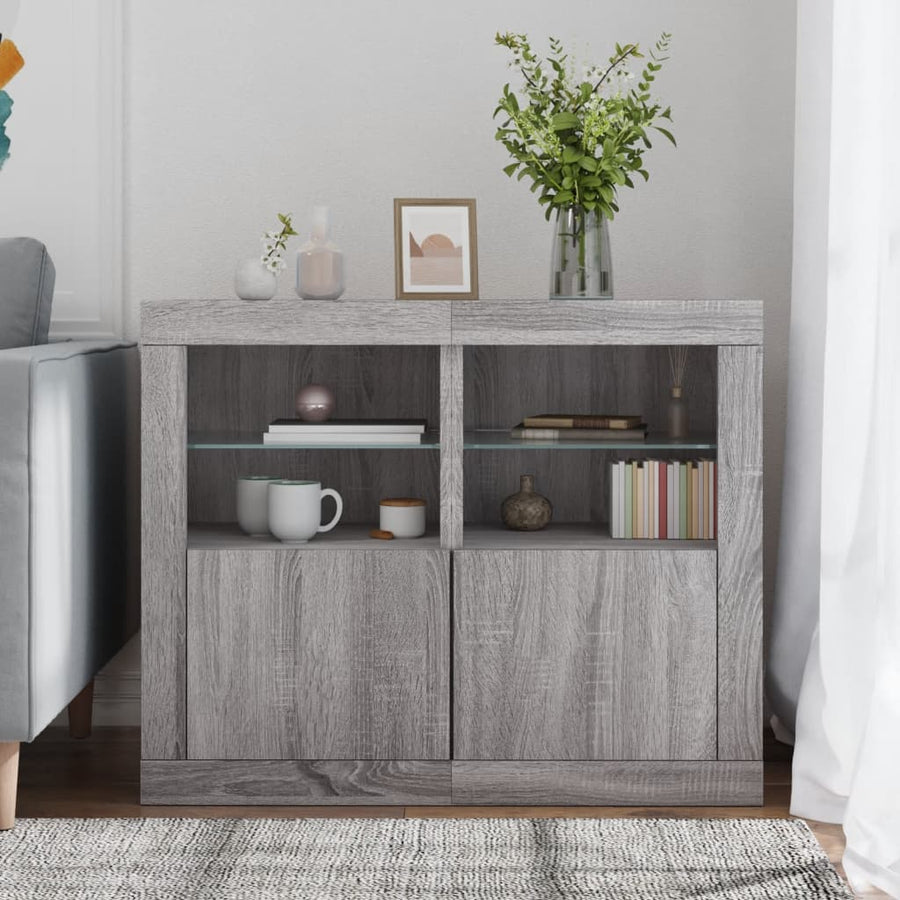 Bijzetkastjes Met Led Bewerkt Hout Eikenkleur 1 2 Grijs sonoma