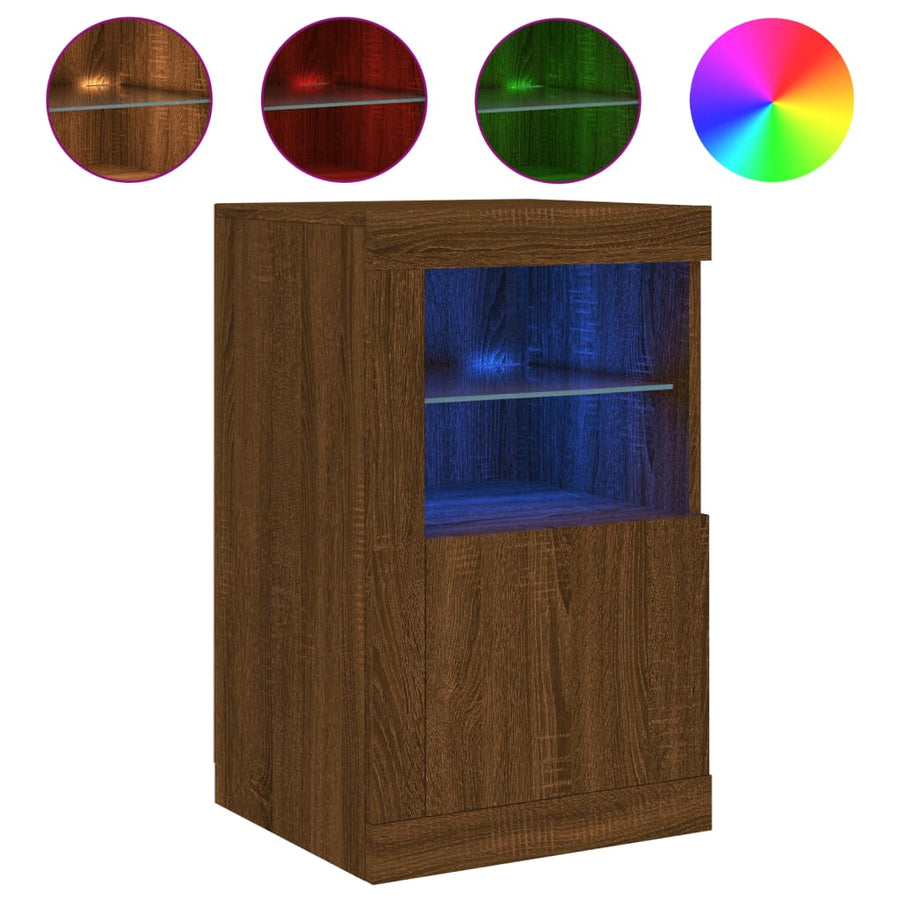 Bijzetkast Met Led-Verlichting Bewerkt Hout Bruineikenkleurig 1 bruin eikenkleur