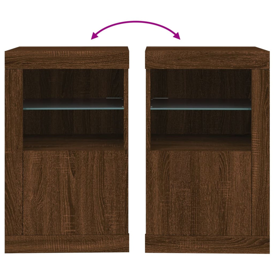 Bijzetkast Met Led-Verlichting Bewerkt Hout Bruineikenkleurig 1 bruin eikenkleur