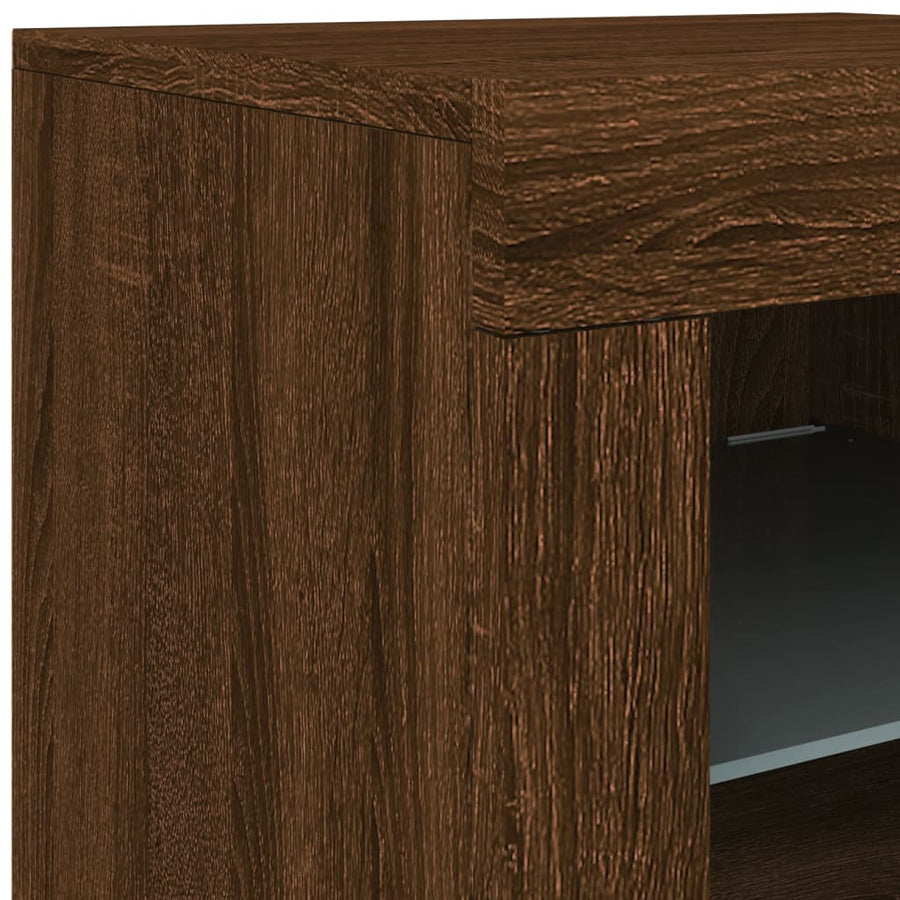 Bijzetkast Met Led-Verlichting Bewerkt Hout Bruineikenkleurig 1 bruin eikenkleur