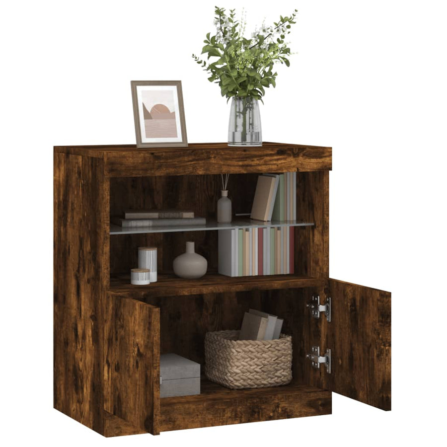 Dressoir Met Led-Verlichting 60X37X67 Cm Kleurig Gerookt eiken