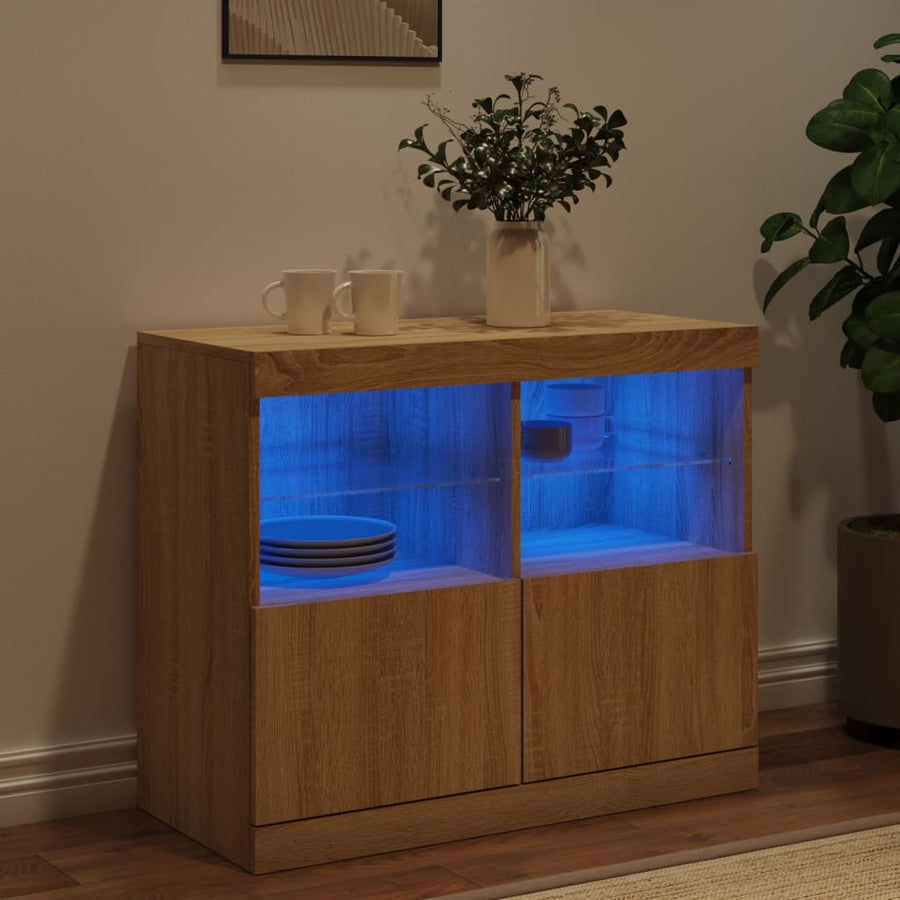 Dressoir Met Led-Verlichting 8X37X67 Cm Kleurig Sonoma eiken