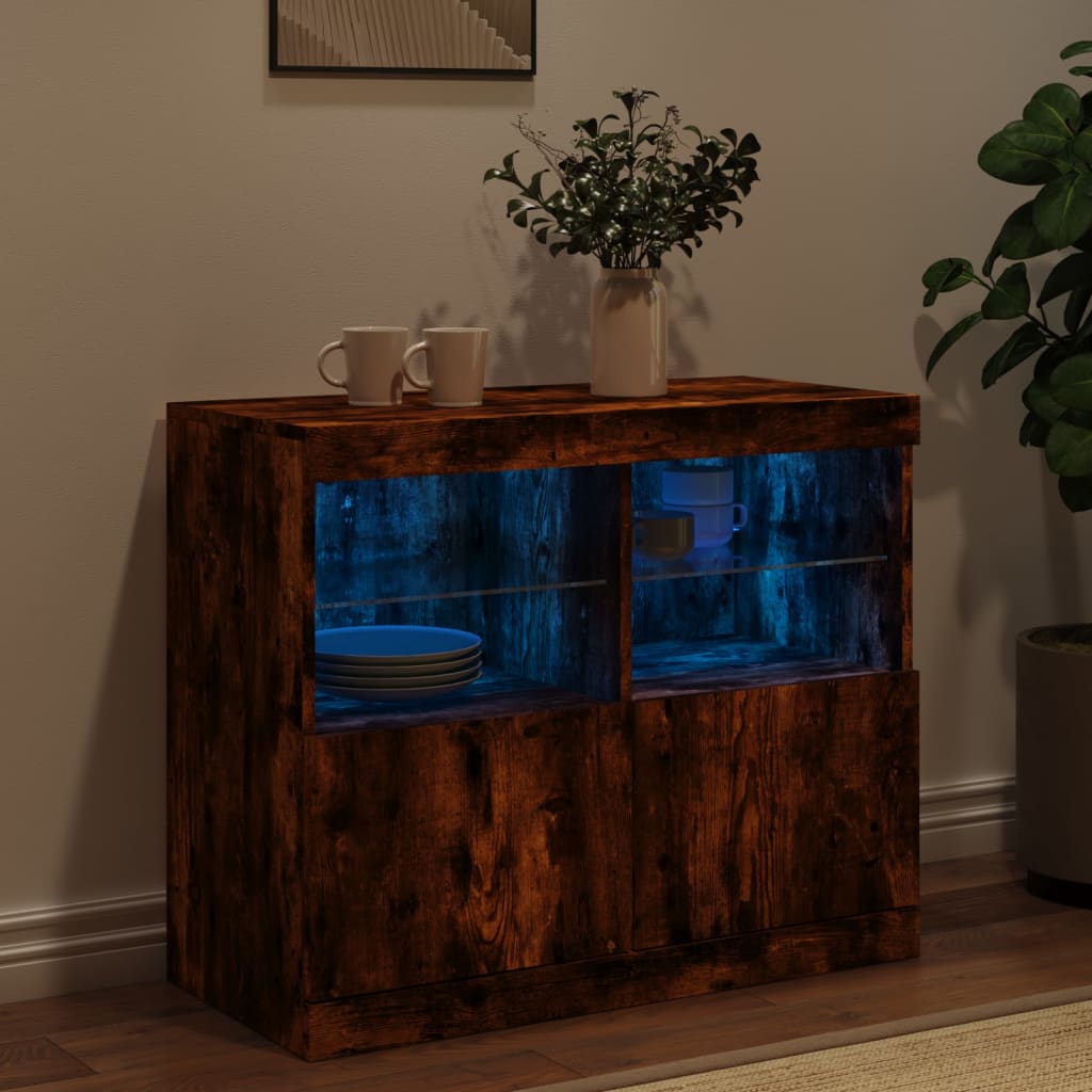 Dressoir Met Led-Verlichting 8X37X67 Cm Kleurig Gerookt eiken