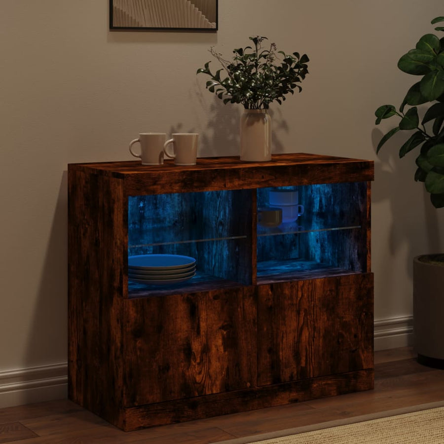 Dressoir Met Led-Verlichting 8X37X67 Cm Kleurig Gerookt eiken