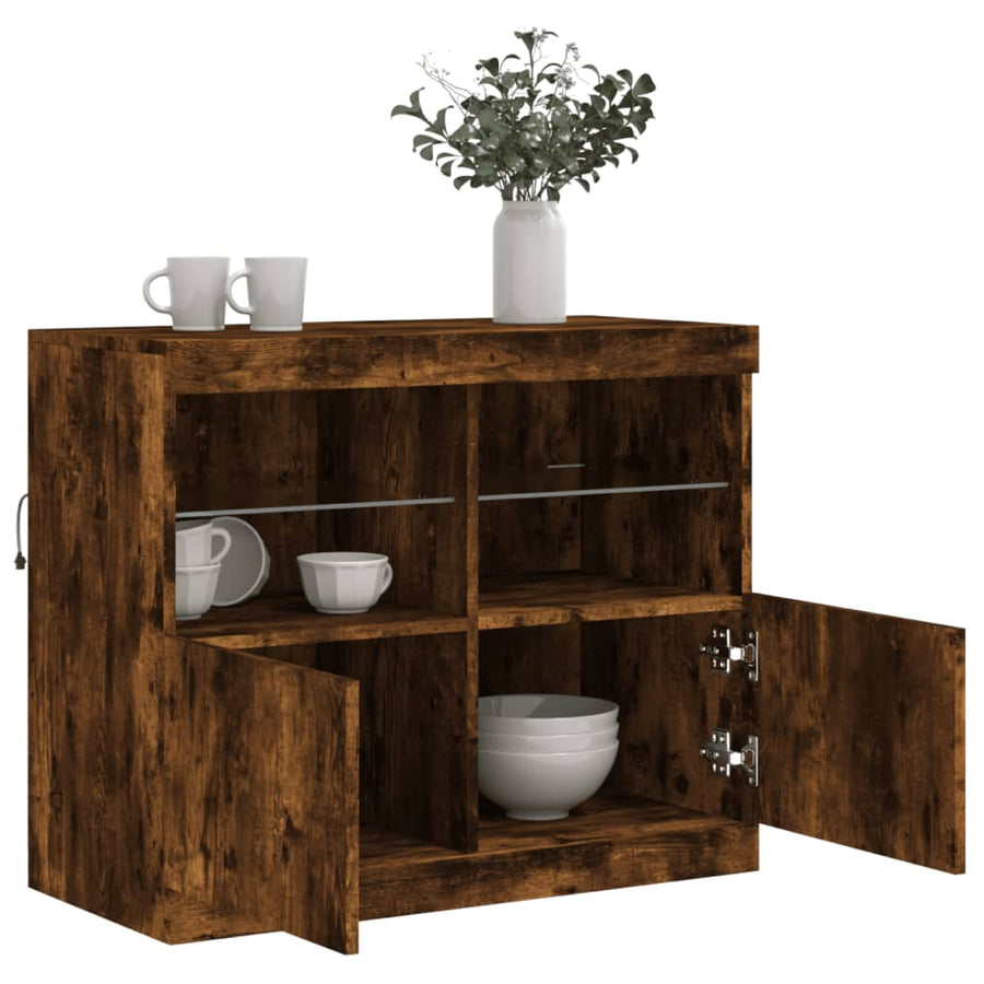 Dressoir Met Led-Verlichting 8X37X67 Cm Kleurig Gerookt eiken