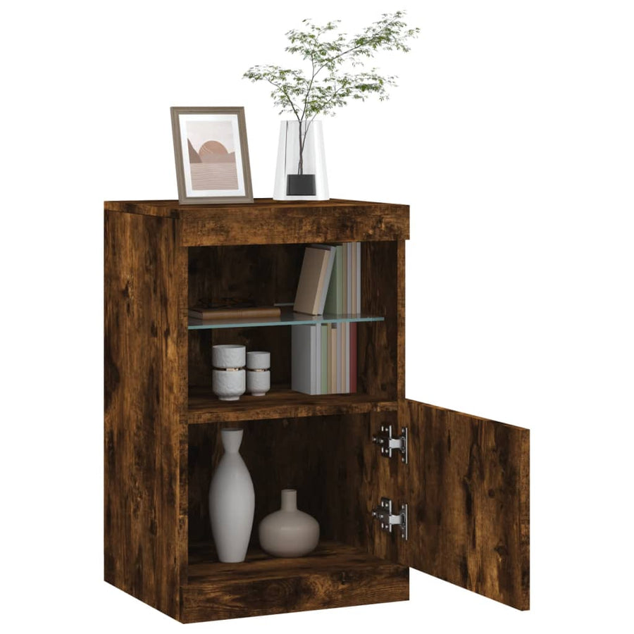 Dressoir Met Led-Verlichting 4X37X67 Cm Kleurig Gerookt eiken