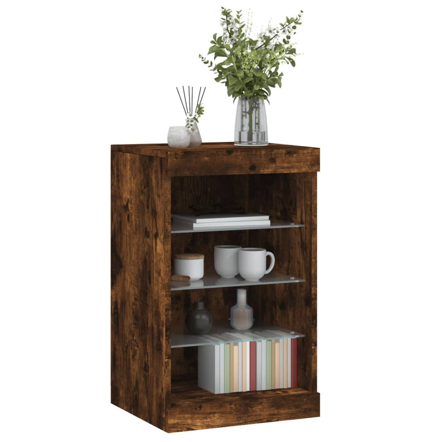 Dressoir Met Led-Verlichting 4X37X67 Cm Kleurig Gerookt eiken