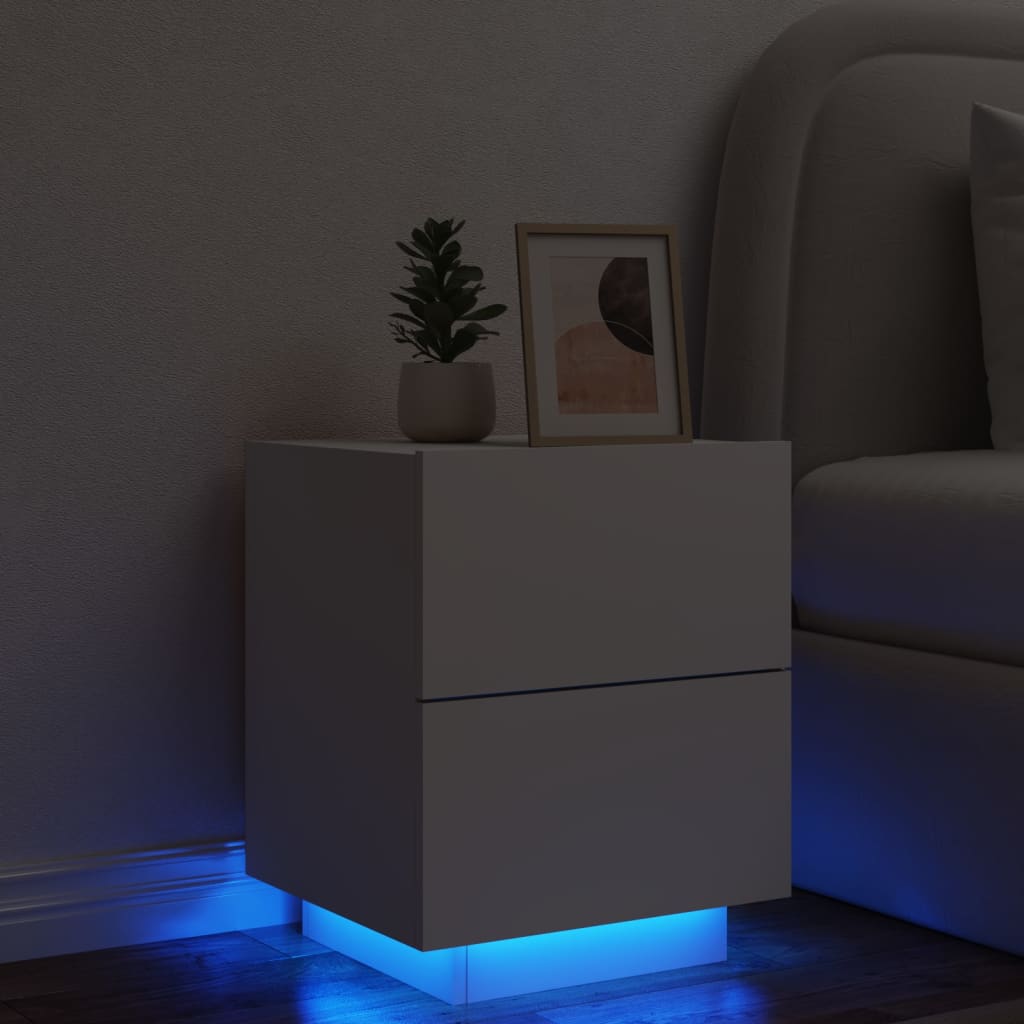 Nachtkastje Met Led-Verlichting Bewerkt Hout 1 Wit