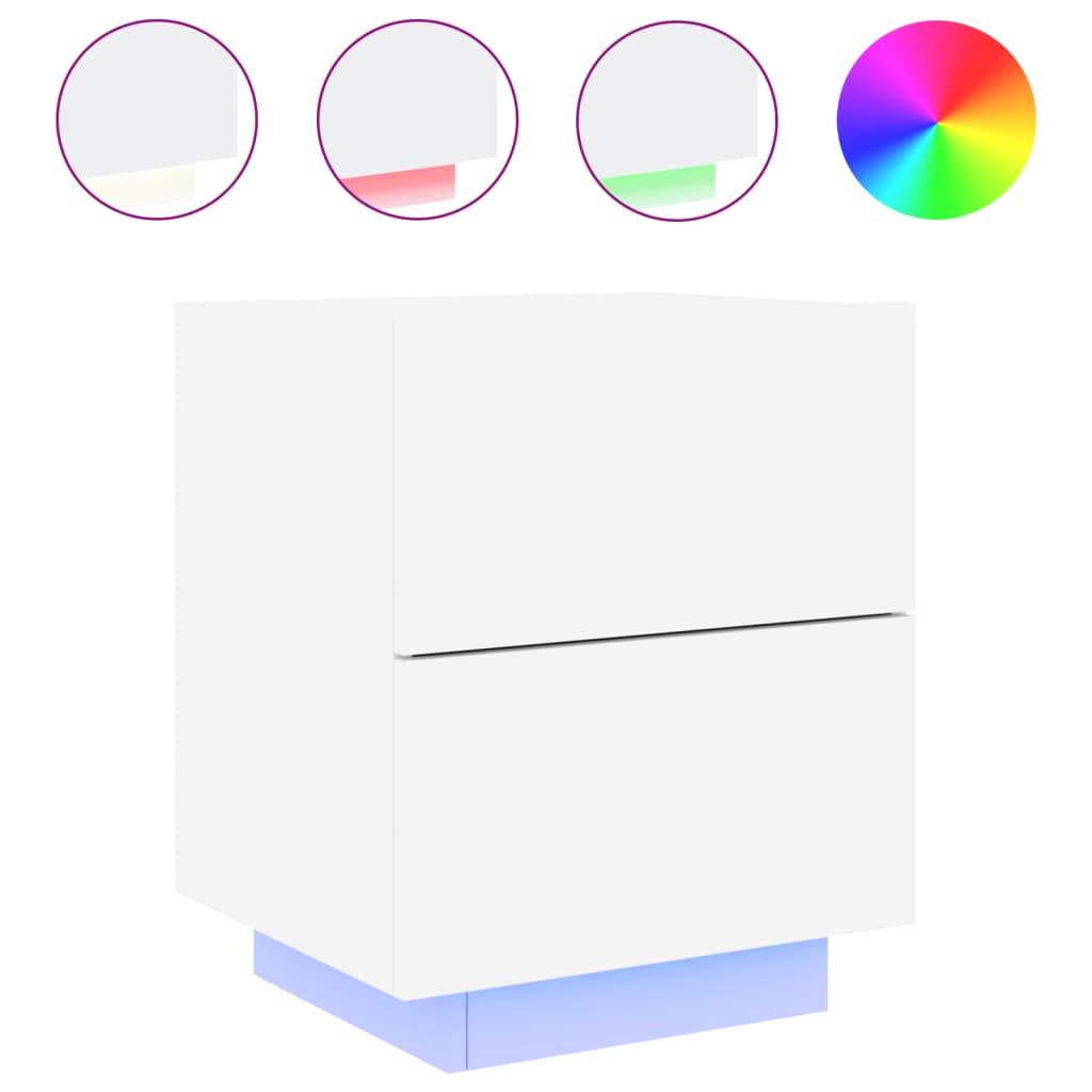 Nachtkastjes Met Led-Verlichting Bewerkt Hout 2 Wit