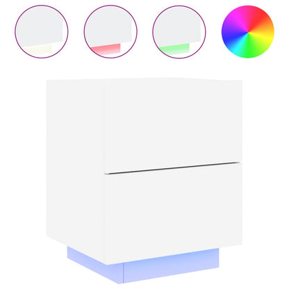 Nachtkastjes Met Led-Verlichting Bewerkt Hout 2 Wit