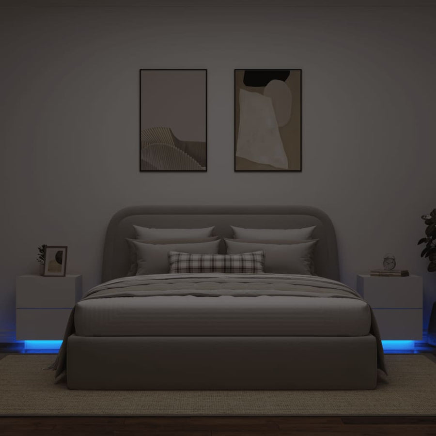 Nachtkastjes Met Led-Verlichting Bewerkt Hout 2 Wit