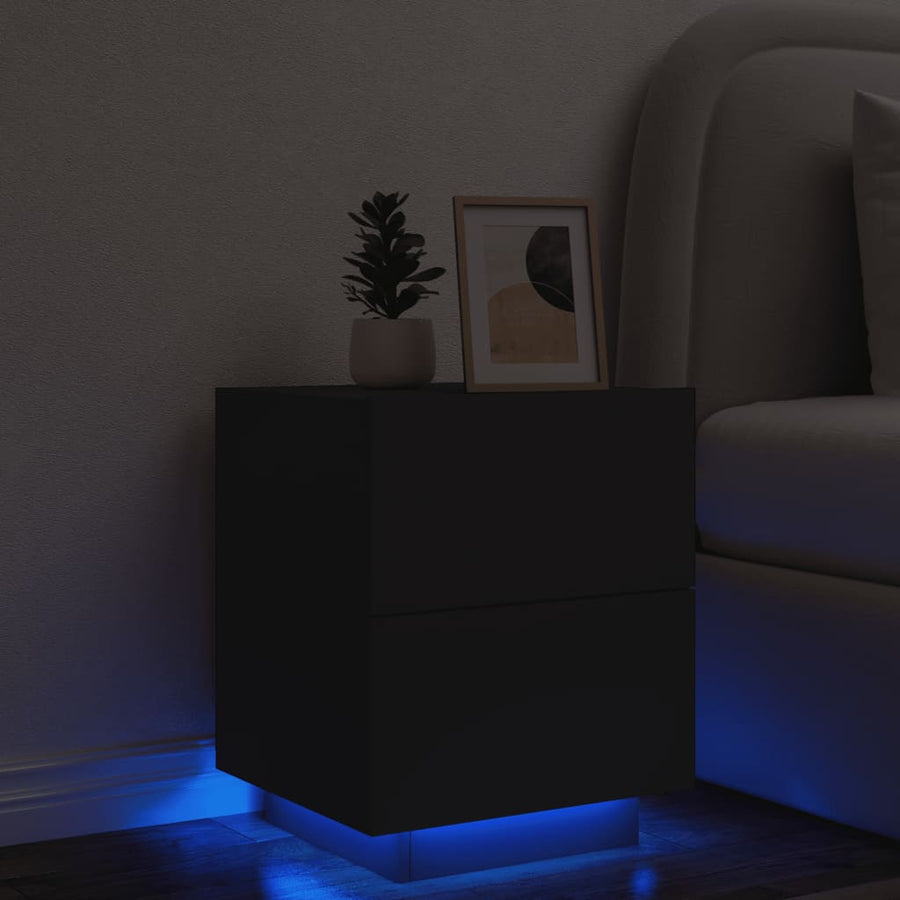 Nachtkastje Met Led-Verlichting Bewerkt Hout 1 Zwart