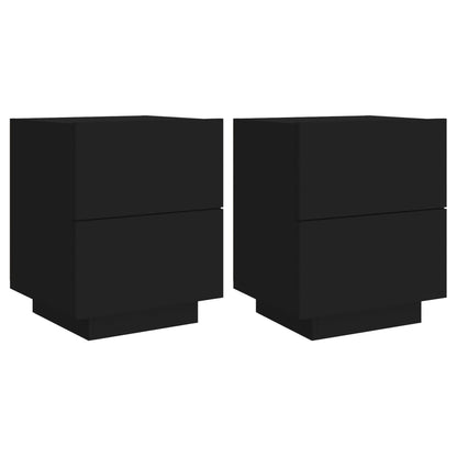 Nachtkastjes Met Led-Verlichting Bewerkt Hout 2 Zwart