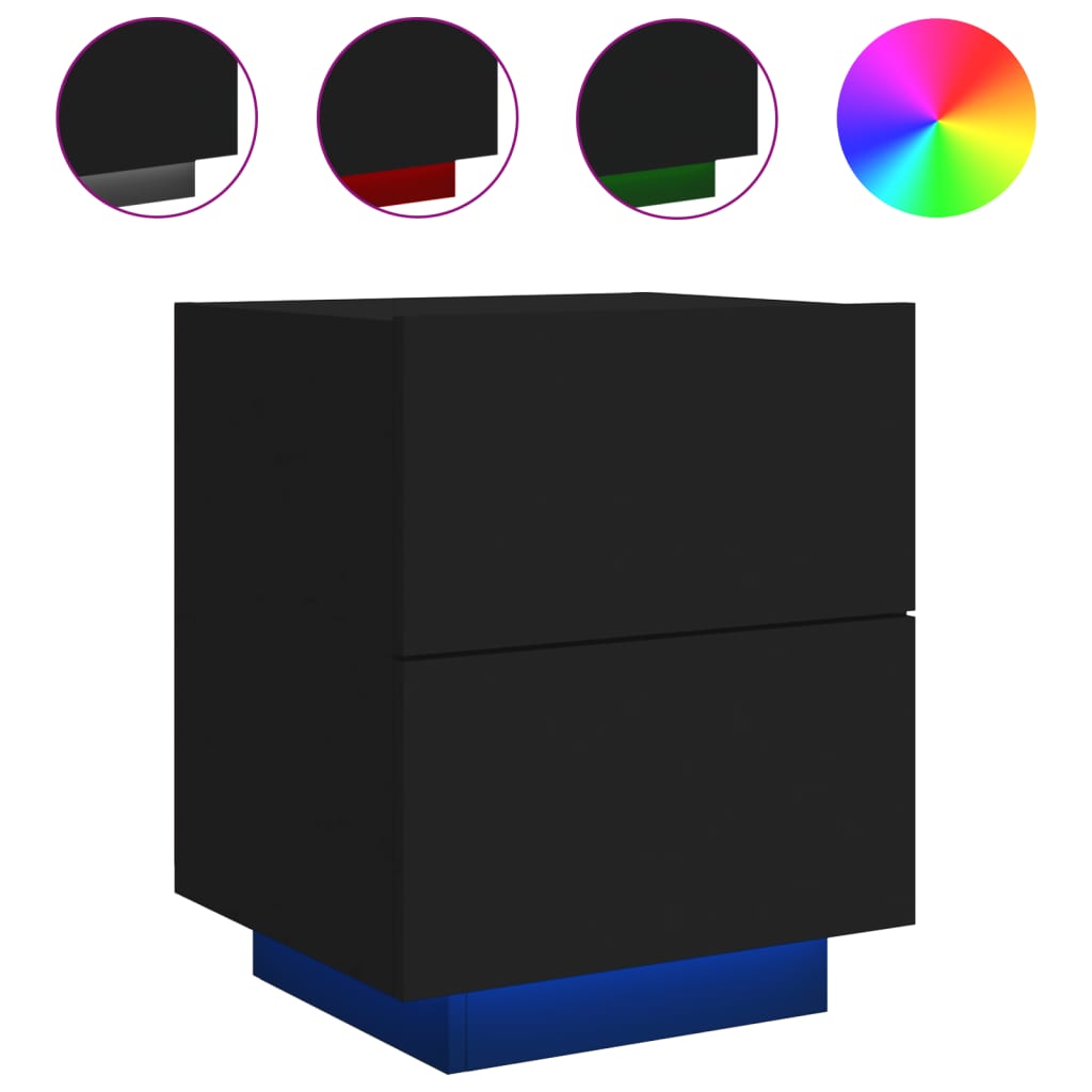 Nachtkastjes Met Led-Verlichting Bewerkt Hout 2 Zwart