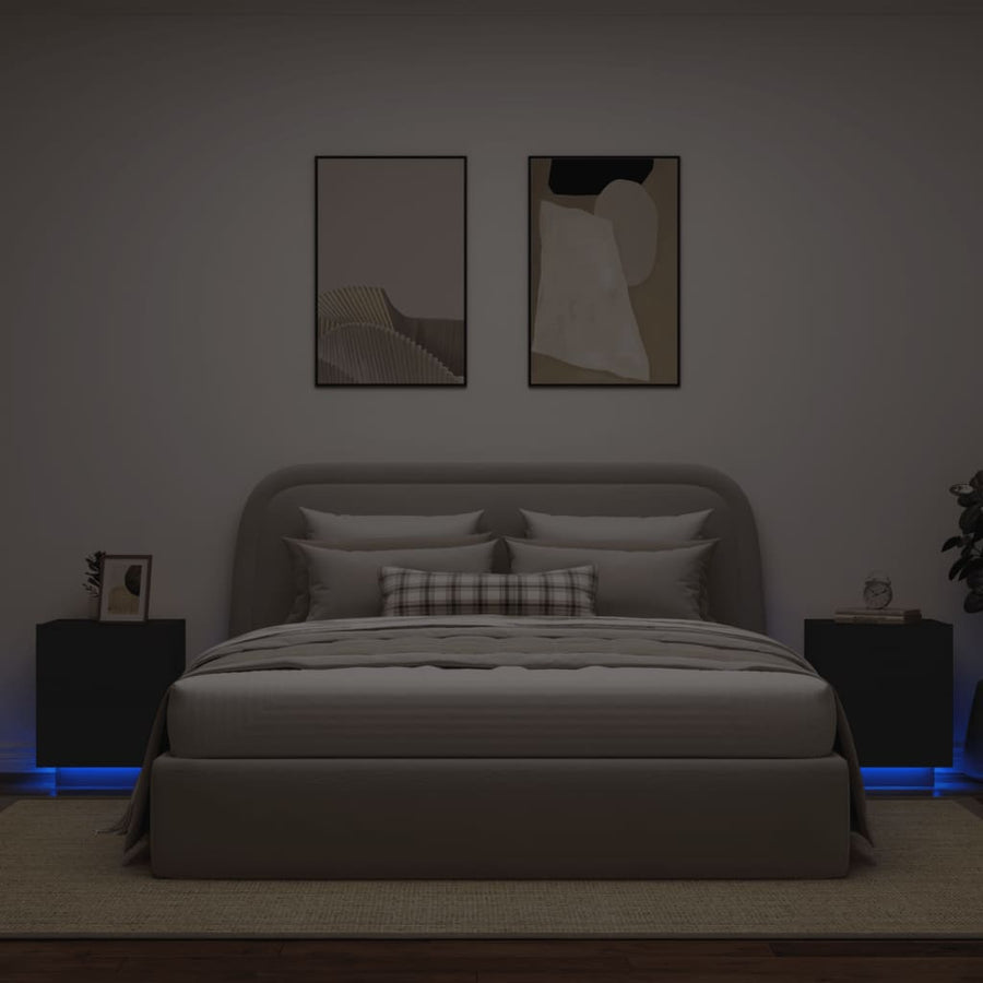 Nachtkastjes Met Led-Verlichting Bewerkt Hout 2 Zwart