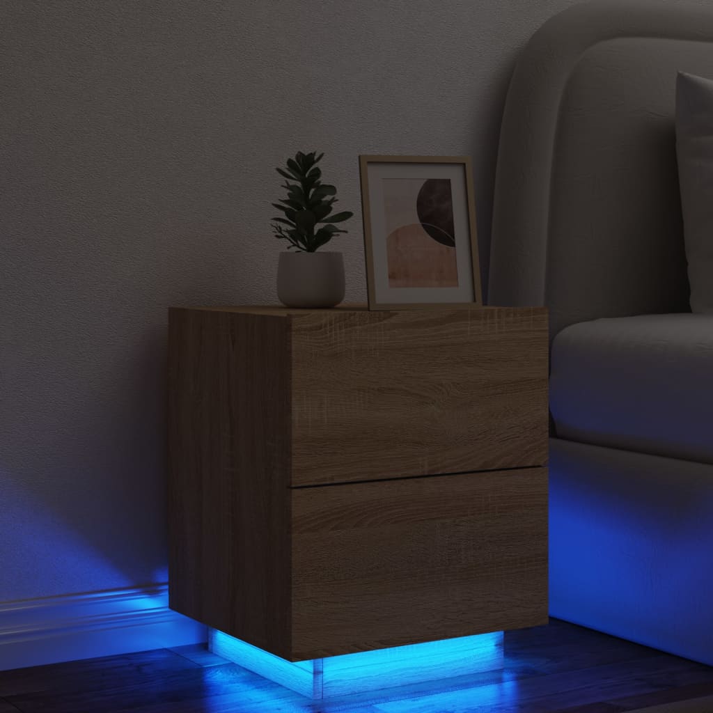 Nachtkastje Met Led-Verlichting Bewerkt Hout Kleur 1 Sonoma eiken