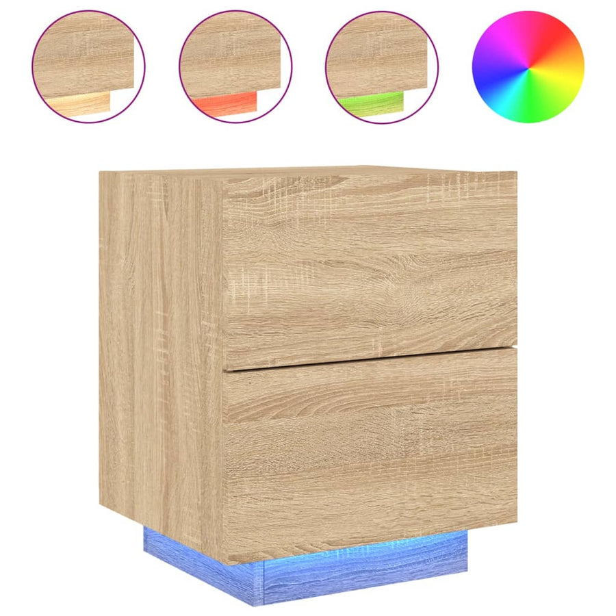 Nachtkastjes Met Led-Verlichting Bewerkt Hout 2 Sonoma eiken