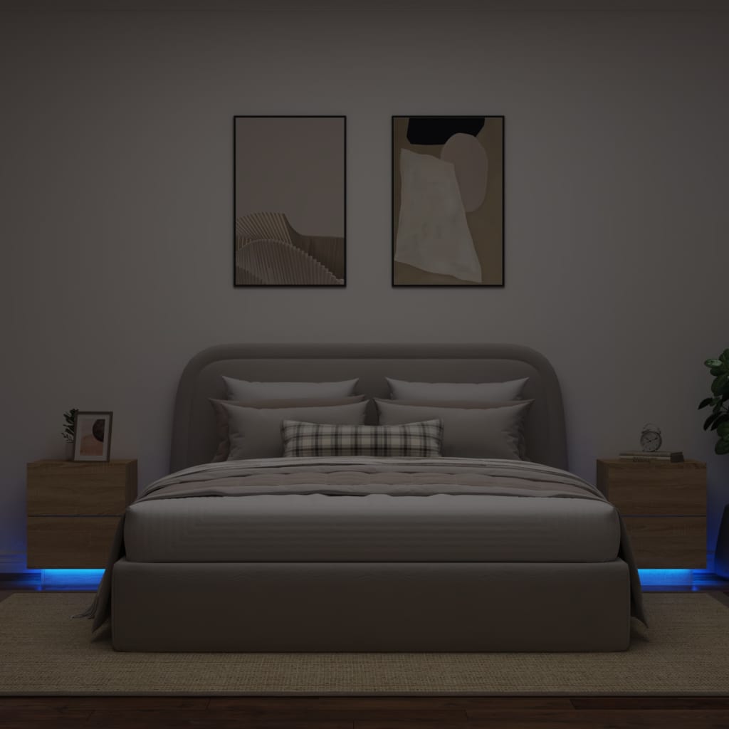 Nachtkastjes Met Led-Verlichting Bewerkt Hout 2 Sonoma eiken