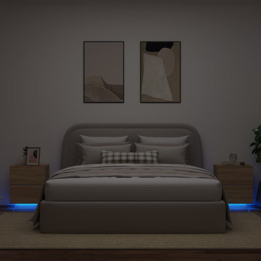 Nachtkastjes Met Led-Verlichting Bewerkt Hout 2 Sonoma eiken