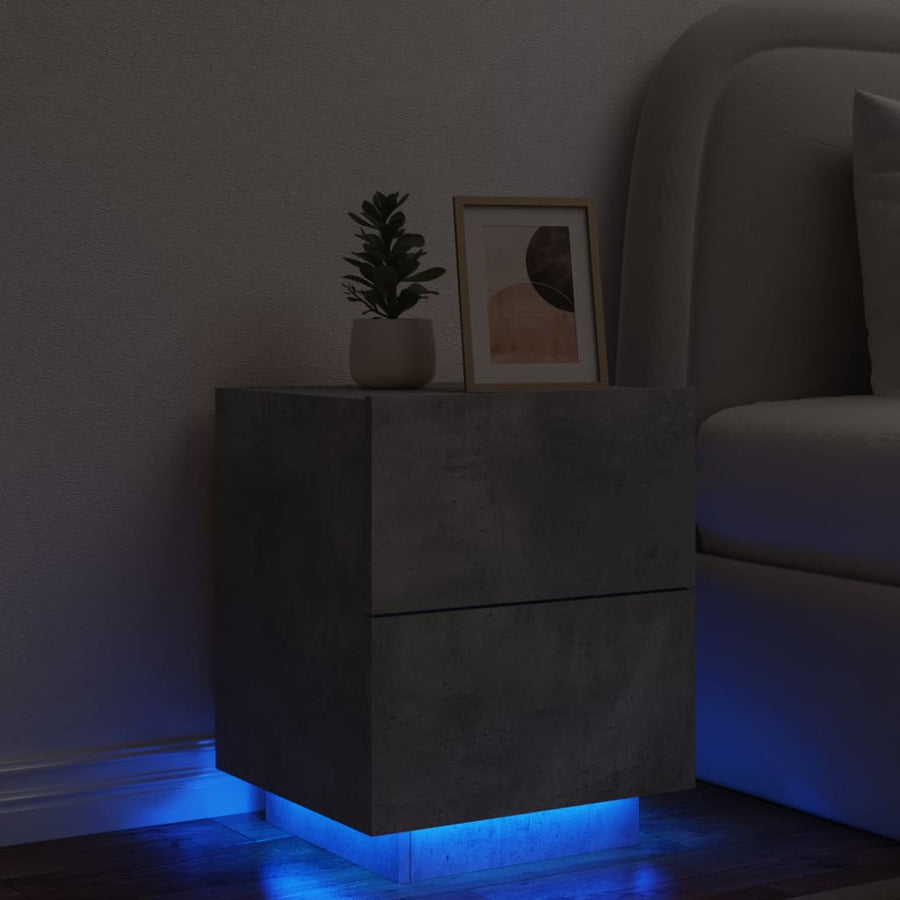 Nachtkastje Met Led-Verlichting Bewerkt Hout 1 Betongrijs