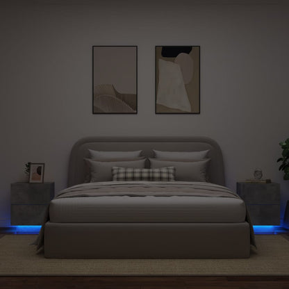 Nachtkastjes Met Led-Verlichting Bewerkt Hout 2 Betongrijs