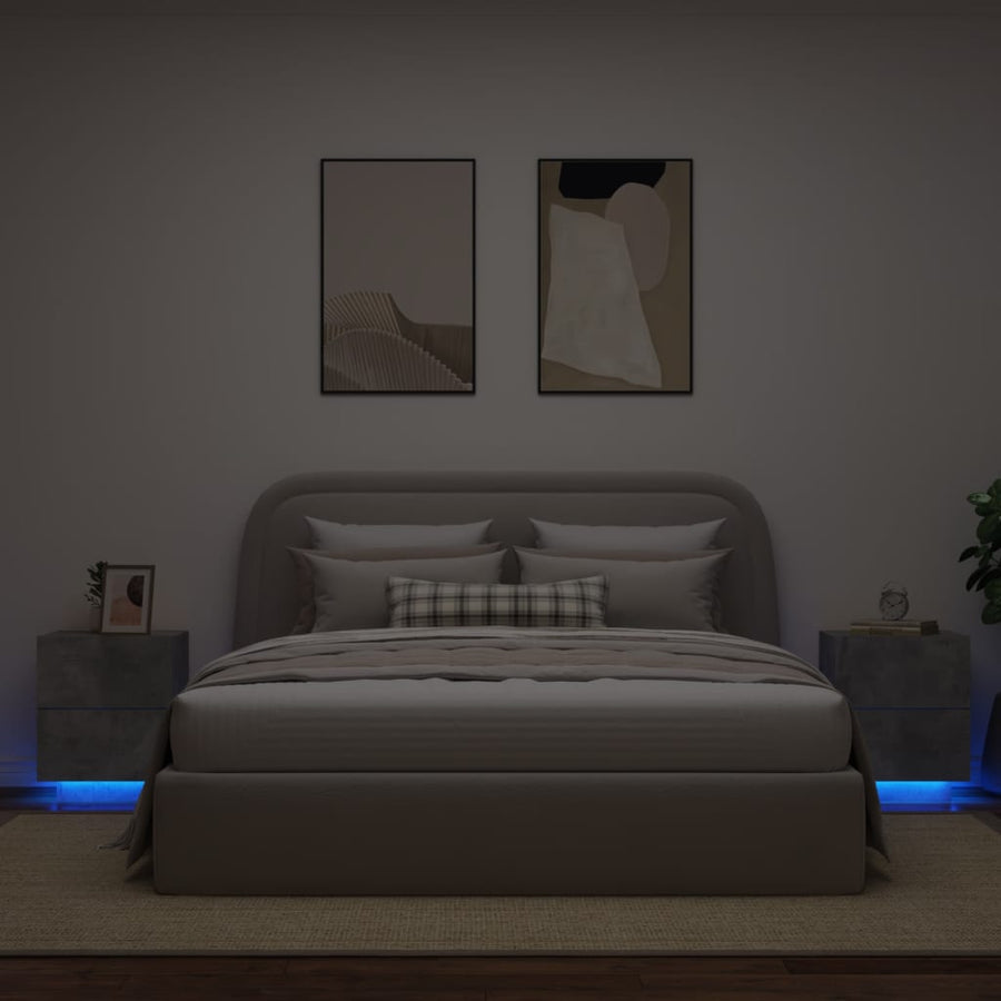 Nachtkastjes Met Led-Verlichting Bewerkt Hout 2 Betongrijs