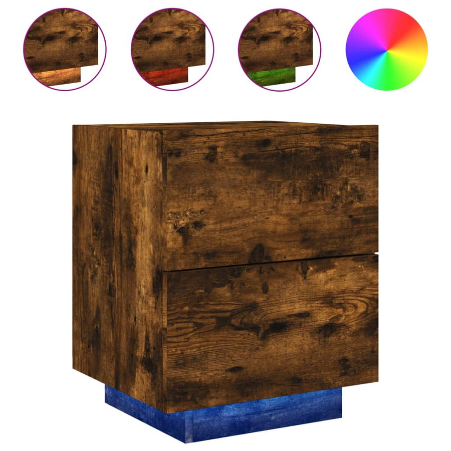 Nachtkastje Met Led-Verlichting Bewerkt Hout Kleur 1 Gerookt eiken