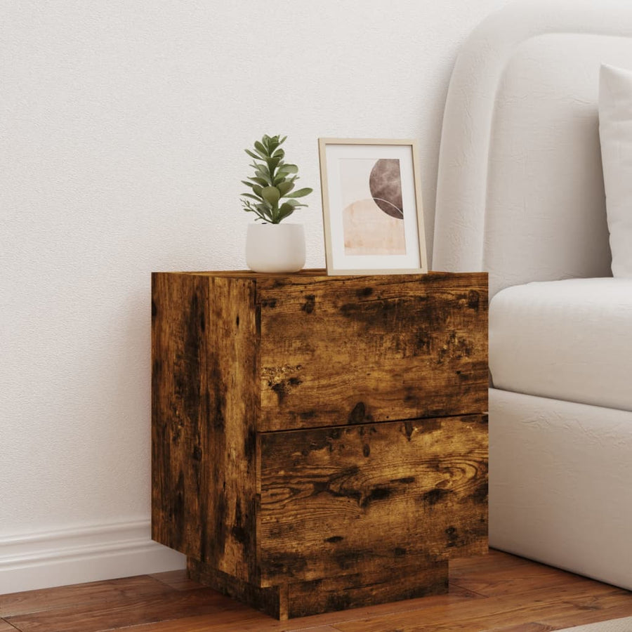 Nachtkastje Met Led-Verlichting Bewerkt Hout Kleur 1 Gerookt eiken