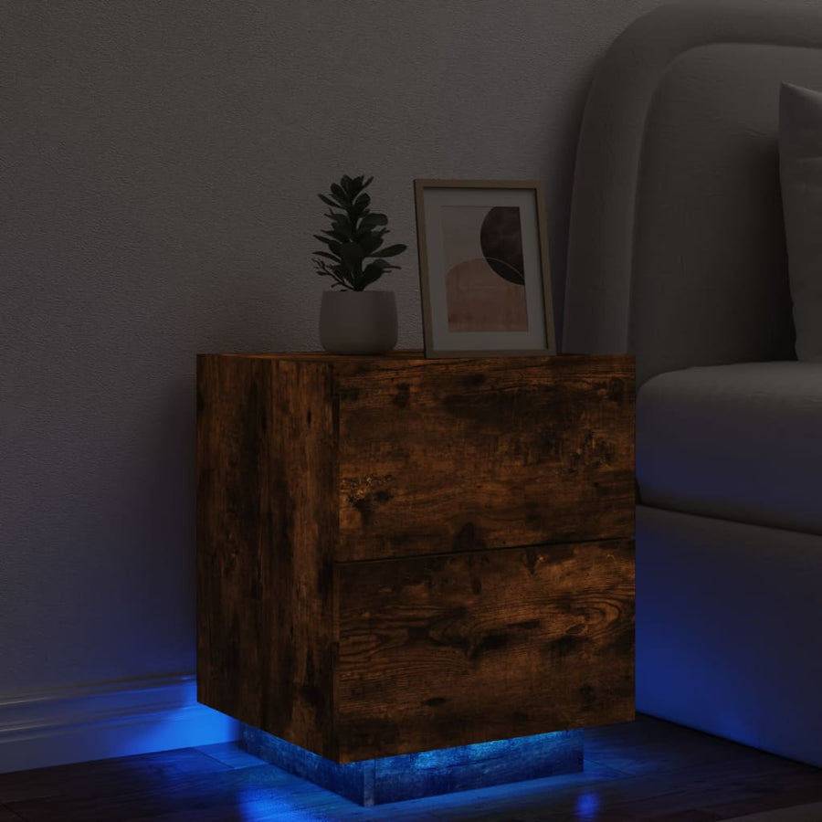 Nachtkastje Met Led-Verlichting Bewerkt Hout Kleur 1 Gerookt eiken