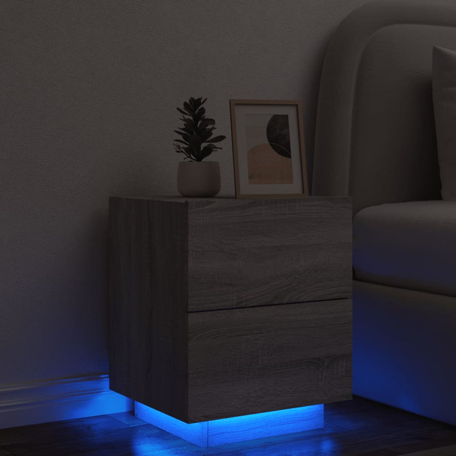 Nachtkastje Met Led-Verlichting Bewerkt Hout 1 Grijs sonoma