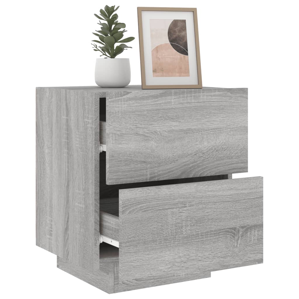 Nachtkastjes Met Led-Verlichting Bewerkt Hout 2 Grijs sonoma