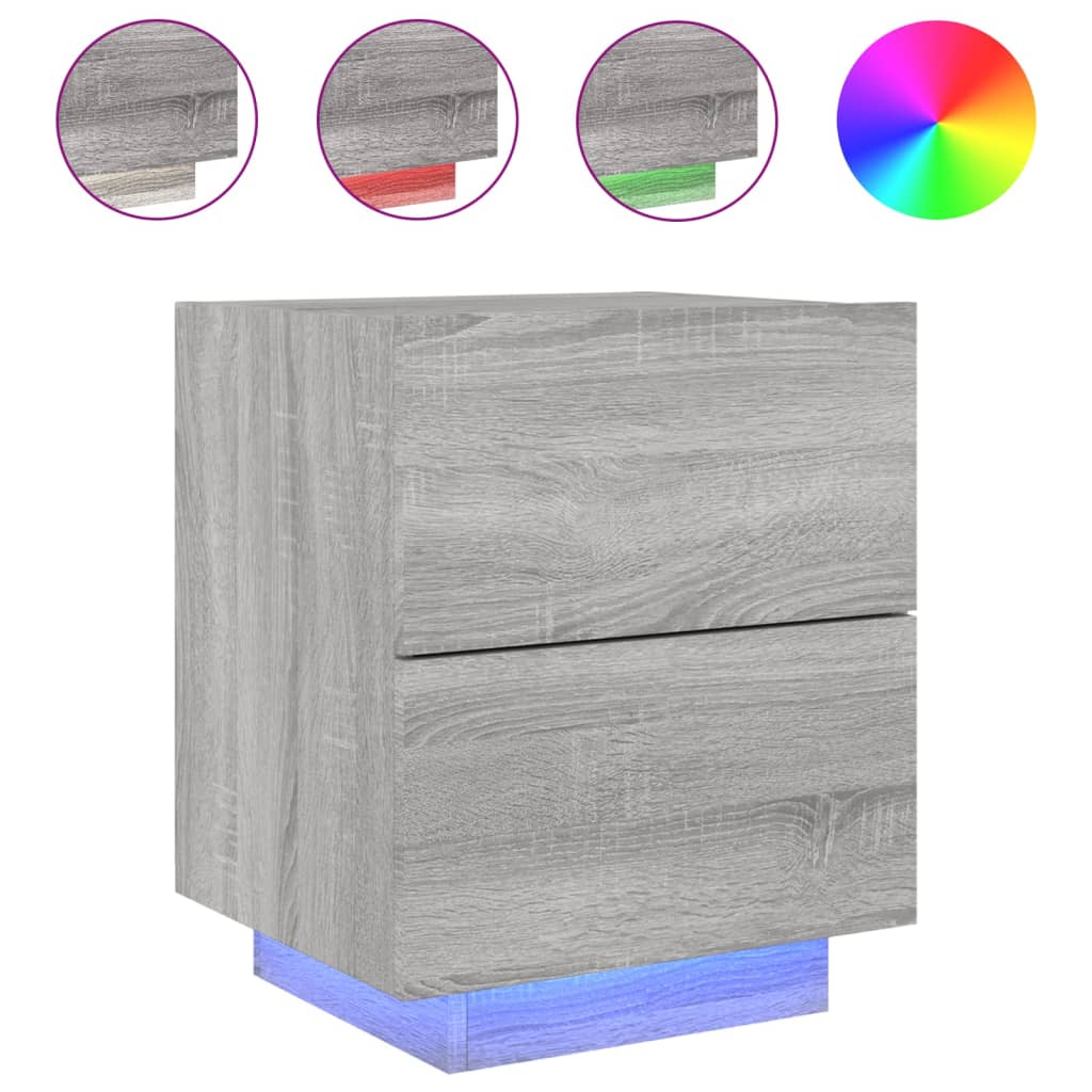 Nachtkastjes Met Led-Verlichting Bewerkt Hout 2 Grijs sonoma