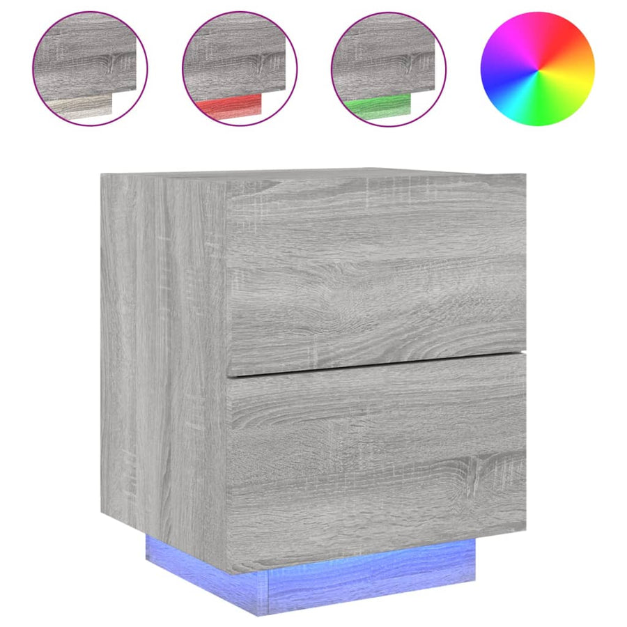 Nachtkastjes Met Led-Verlichting Bewerkt Hout 2 Grijs sonoma