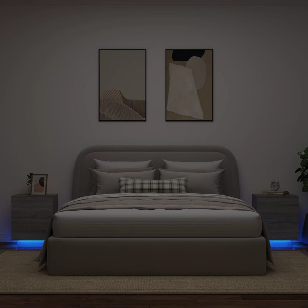 Nachtkastjes Met Led-Verlichting Bewerkt Hout 2 Grijs sonoma