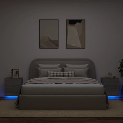 Nachtkastjes Met Led-Verlichting Bewerkt Hout 2 Grijs sonoma