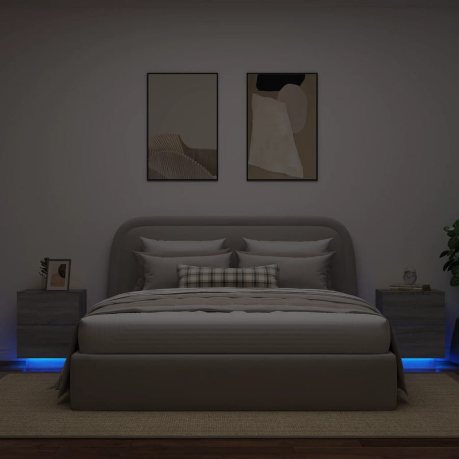 Nachtkastjes Met Led-Verlichting Bewerkt Hout 2 Grijs sonoma