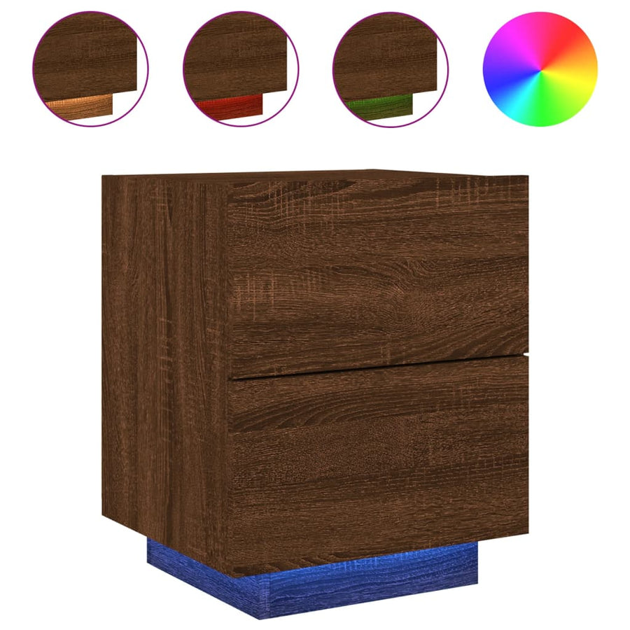 Nachtkastje Met Led-Verlichting Bewerkt Hout Bruineikenkleurig 1 bruin eikenkleur