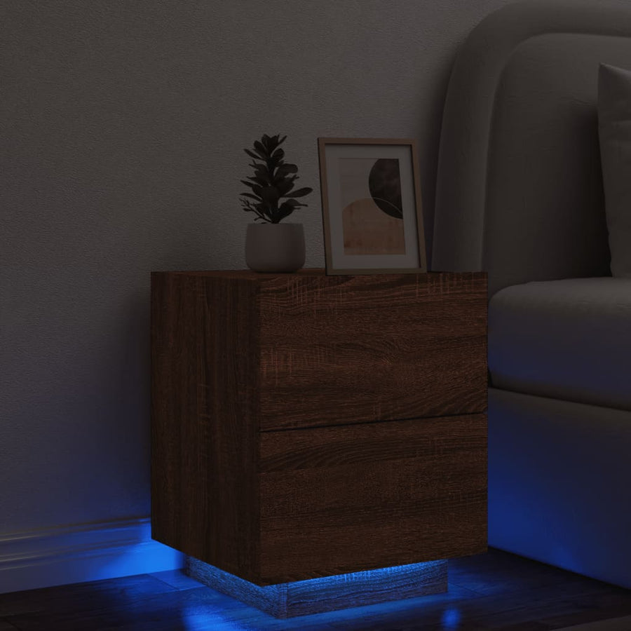 Nachtkastje Met Led-Verlichting Bewerkt Hout Bruineikenkleurig 1 bruin eikenkleur