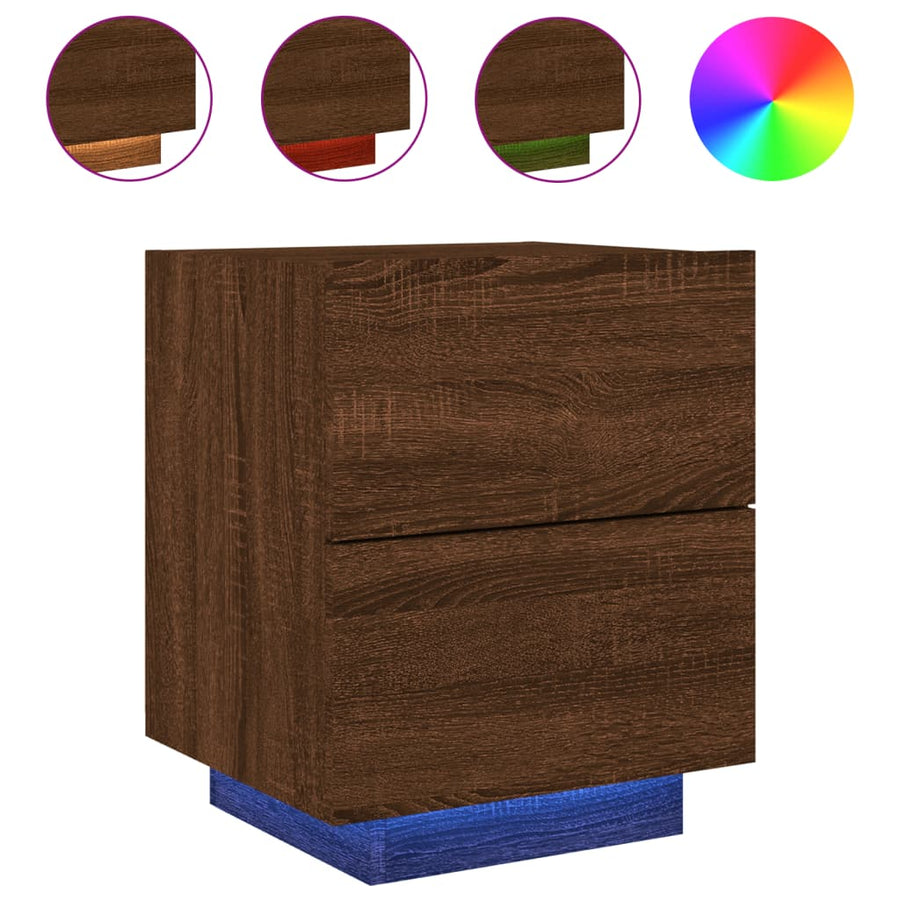 Nachtkastjes Met Led Bewerkt Hout Bruineikenkleurig 2 bruin eikenkleur