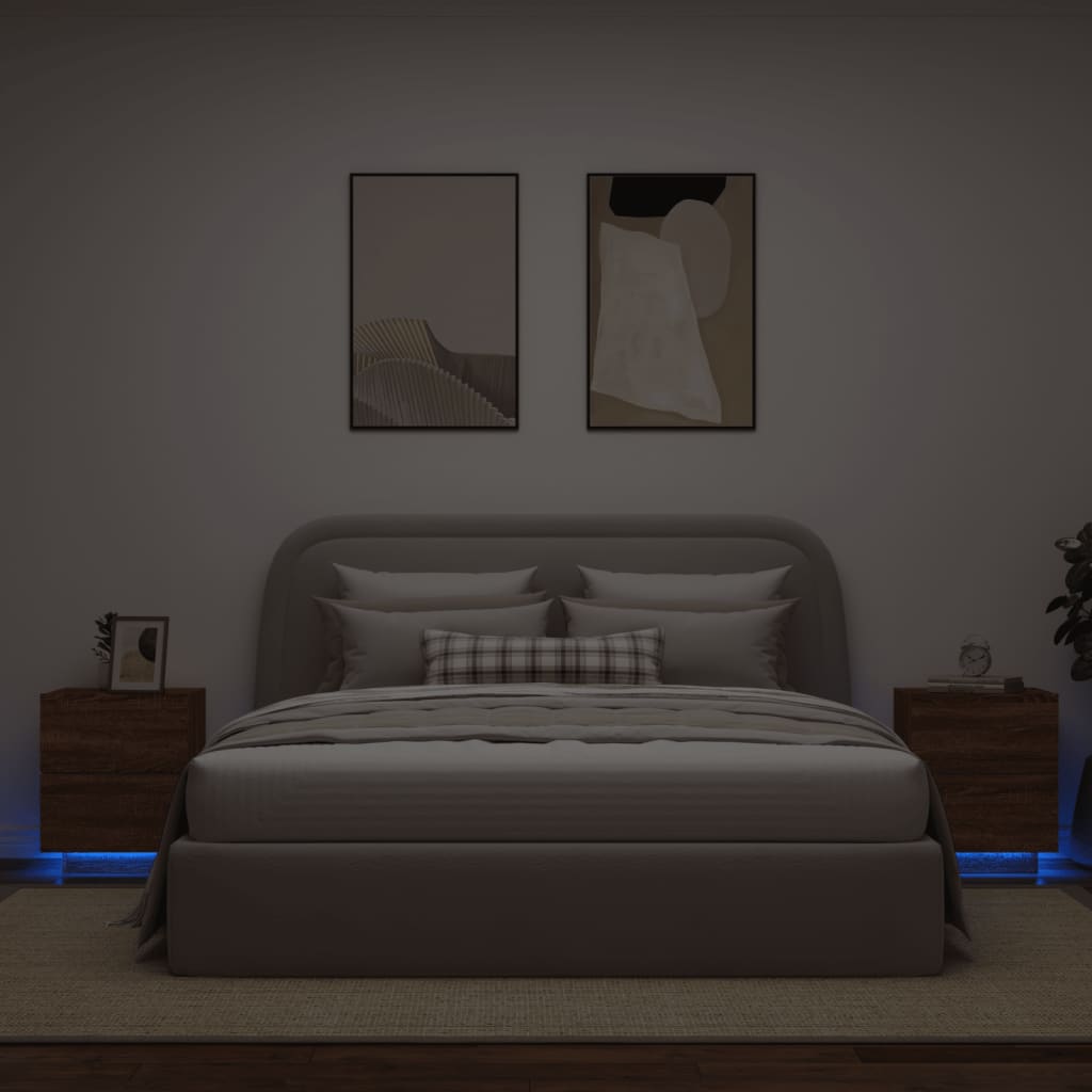 Nachtkastjes Met Led Bewerkt Hout Bruineikenkleurig 2 bruin eikenkleur