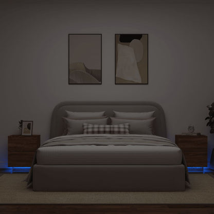 Nachtkastjes Met Led Bewerkt Hout Bruineikenkleurig 2 bruin eikenkleur