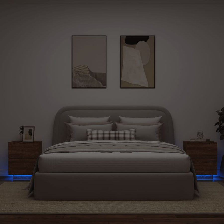 Nachtkastjes Met Led Bewerkt Hout Bruineikenkleurig 2 bruin eikenkleur