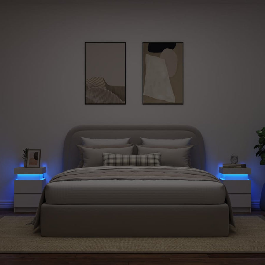 Nachtkastjes Met Led-Verlichting 35X39X55 Cm 2 Wit