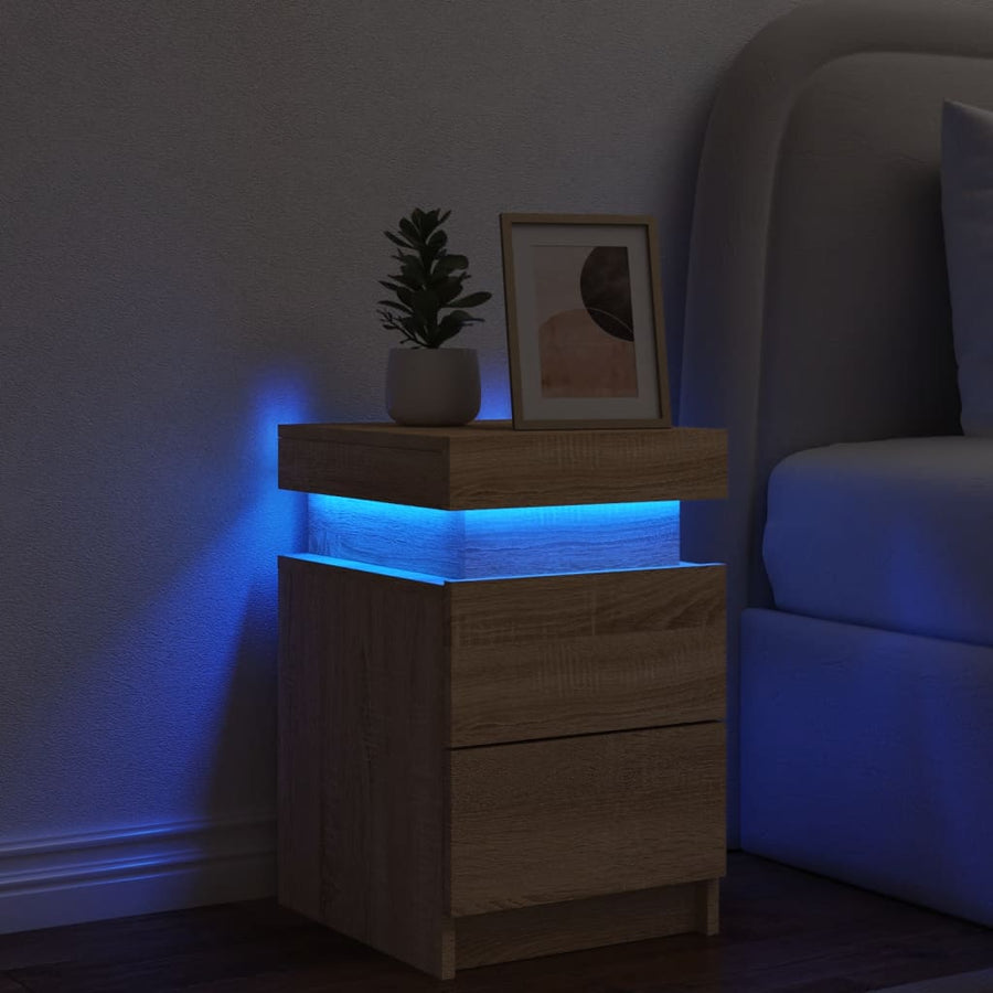 Nachtkastje Met Led-Verlichting 35X39X55 Cm Kleurig 1 Sonoma eiken