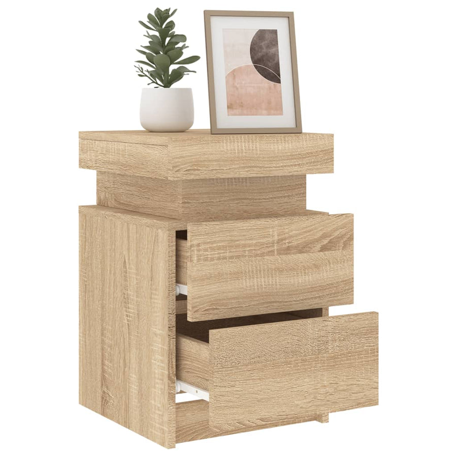 Nachtkastje Met Led-Verlichting 35X39X55 Cm Kleurig 1 Sonoma eiken