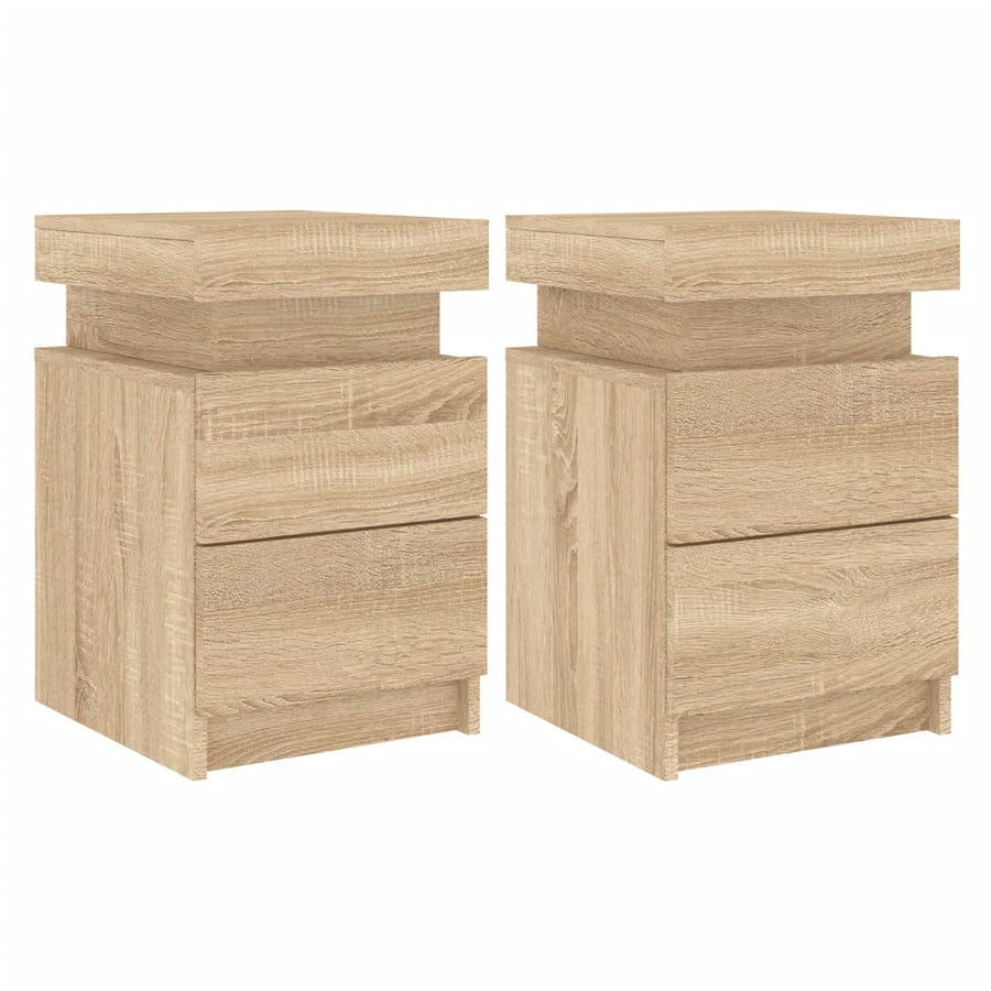 Nachtkastjes Met Led-Verlichting 35X39X55 Cm 2 Sonoma eiken