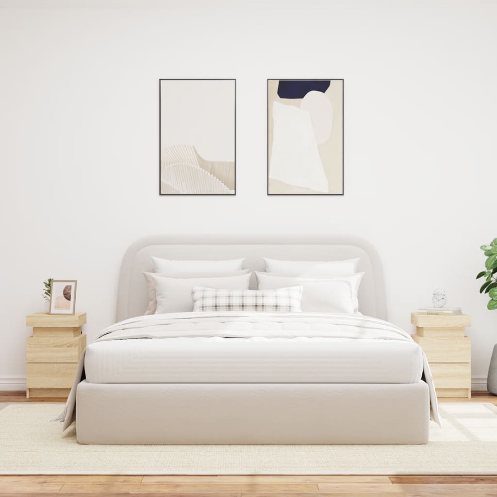 Nachtkastjes Met Led-Verlichting 35X39X55 Cm 2 Sonoma eiken