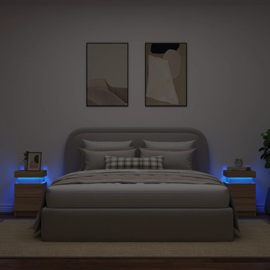Nachtkastjes Met Led-Verlichting 35X39X55 Cm 2 Sonoma eiken